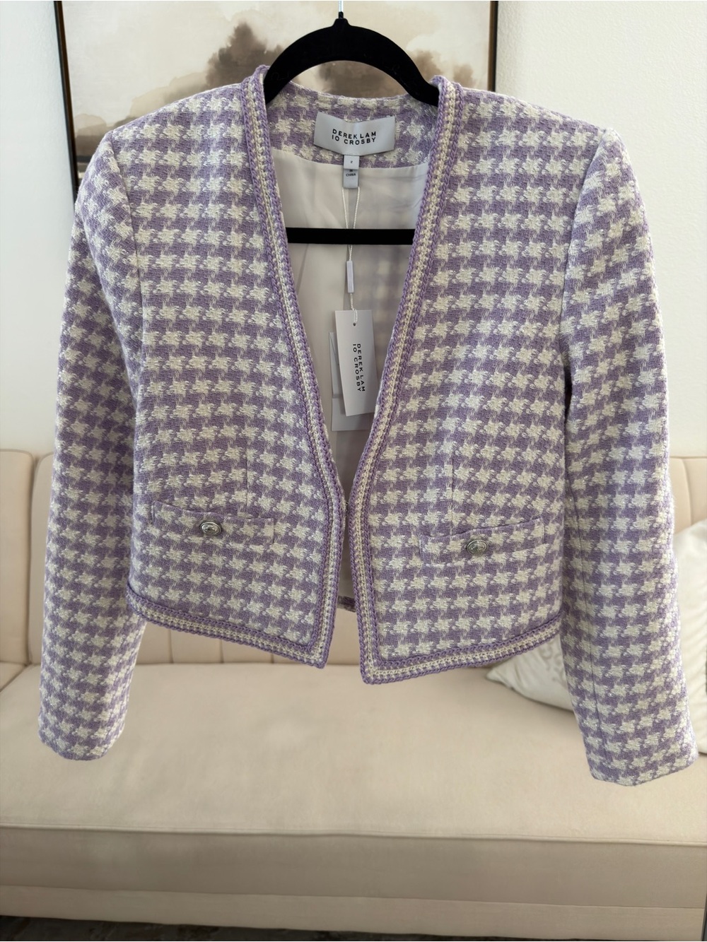 Derek Lam Lavender and Cream Houndstooth Tweed Jacket